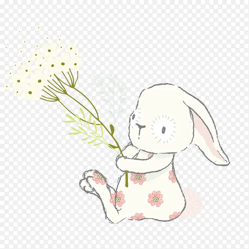 卡通拿着花朵的小兔子设计