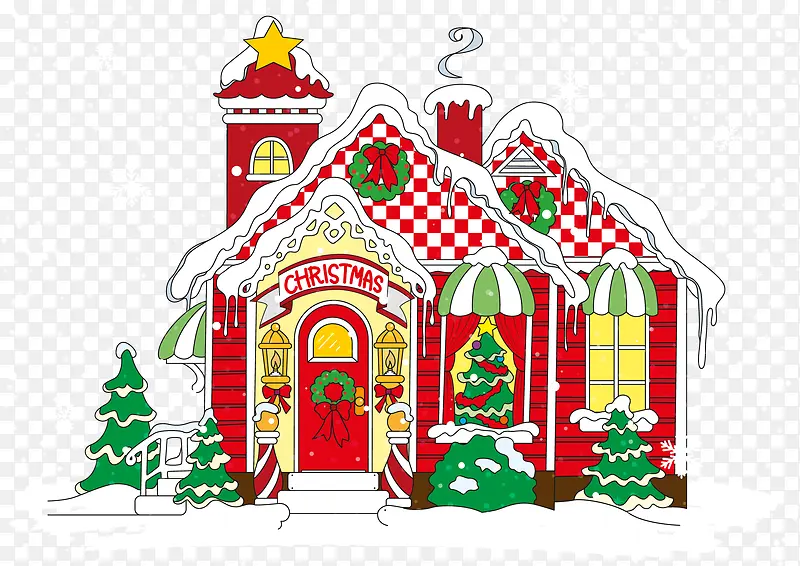 温馨圣诞小屋装饰矢量图