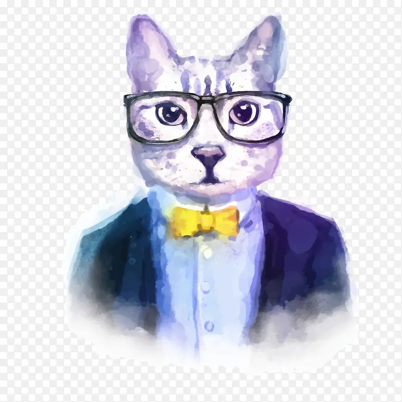 矢量手绘水彩彩绘动物猫咪服装