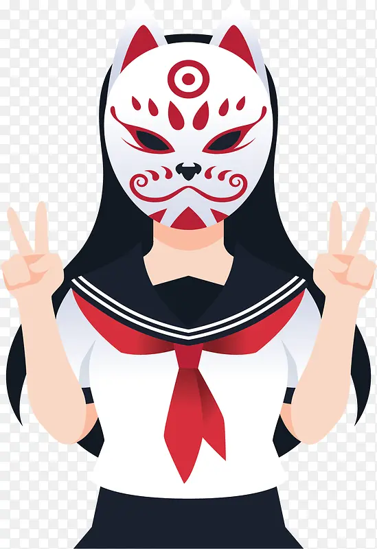 带着面具的日本女孩