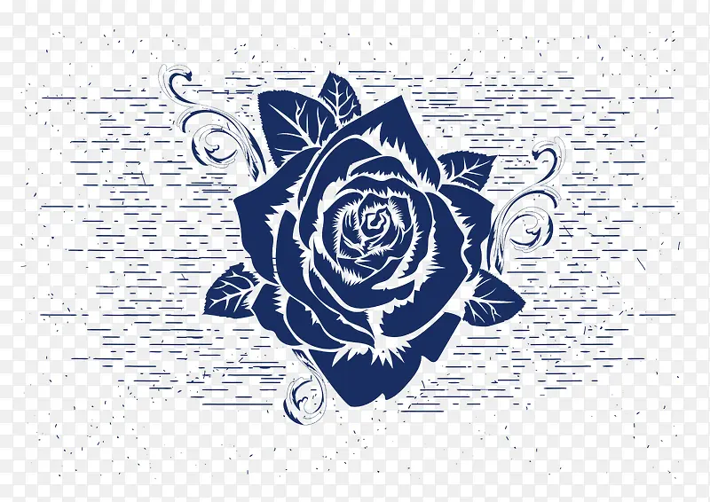 藏青色复古典雅玫瑰装饰设计图案