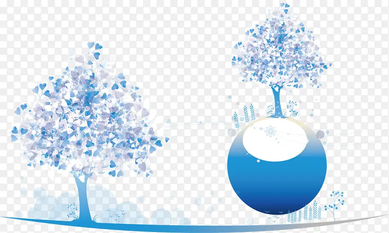 蓝色树木春季海报卡通素材