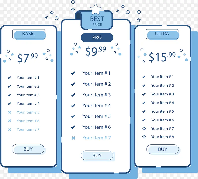 蓝色卡通价格表格