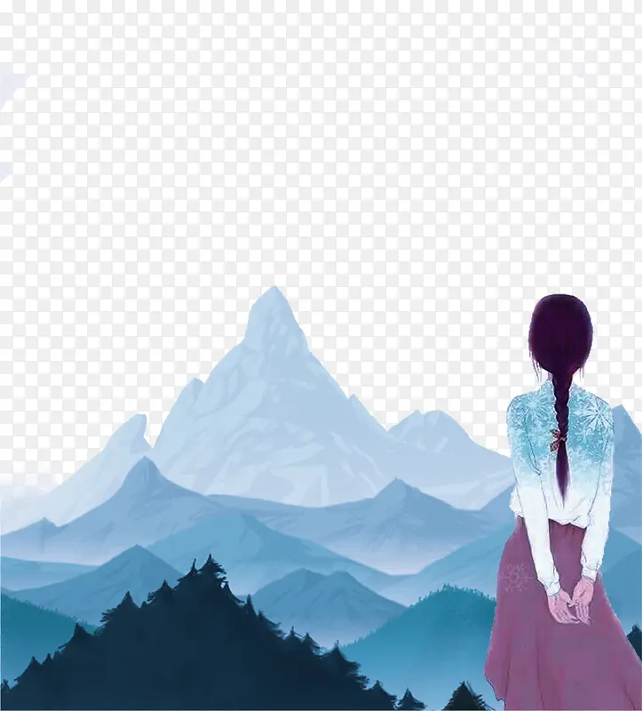 卡通手绘诗和远方少女背景PNG图片素材下载_图片编号qkonmnjq-免抠素材网
