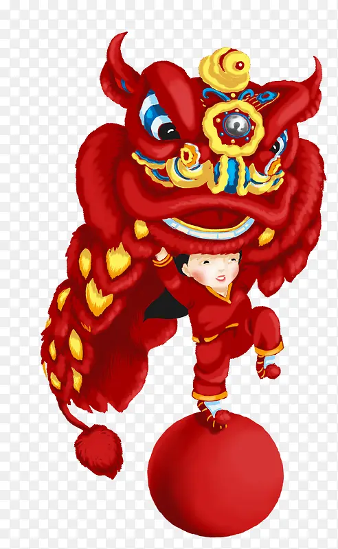 手绘插画新春舞狮子庆祝插图PNG图片素材下载_图片编号ykonvvky-免抠素材网