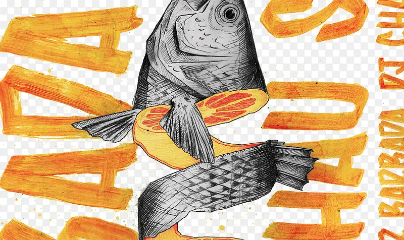 彩绘艺术字和鱼图案