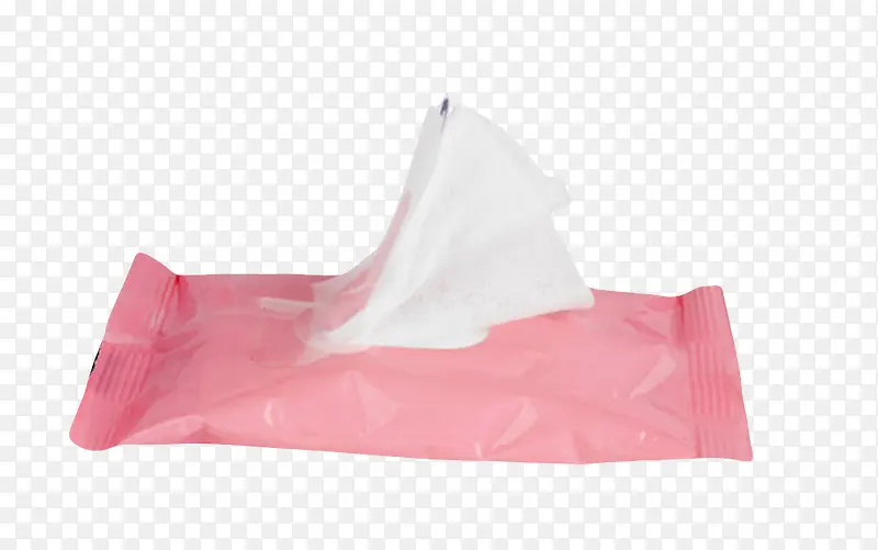 粉红色塑料包装的湿纸巾实物