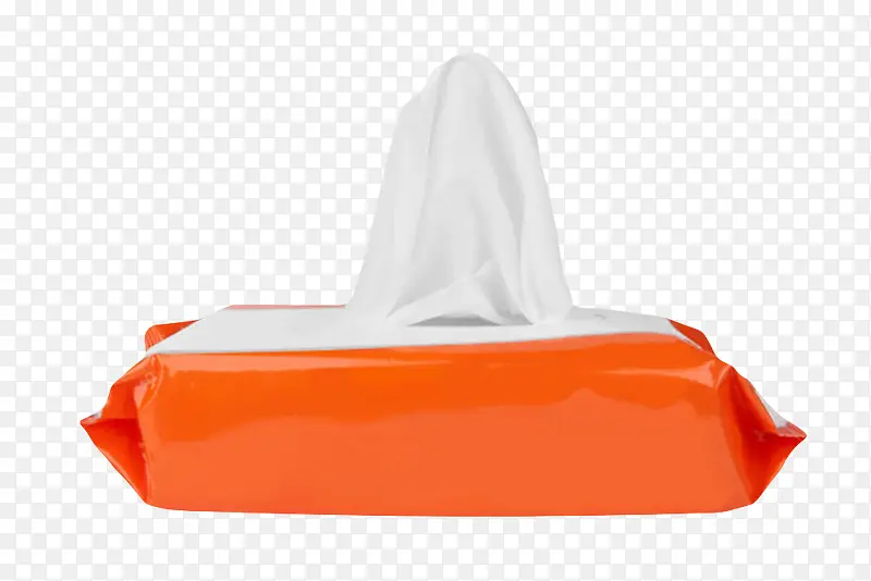 橙色塑料包装的湿纸巾实物