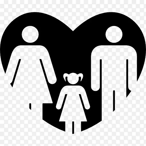 夫妇带着女儿在心脏图标