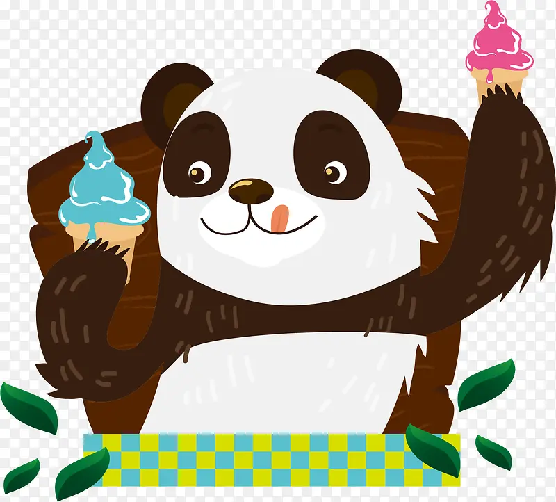 矢量吃冰淇淋的熊猫