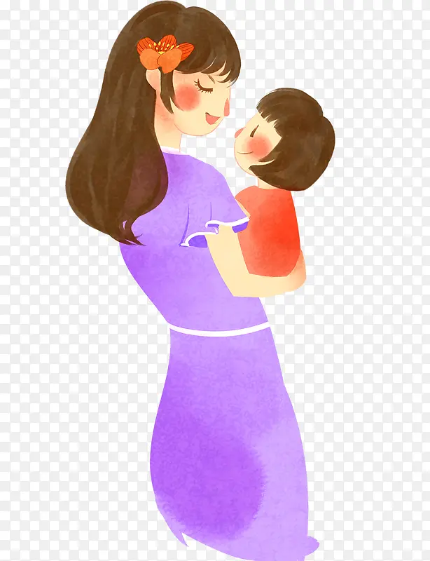 手绘水彩人物插画母亲节妈妈抱着