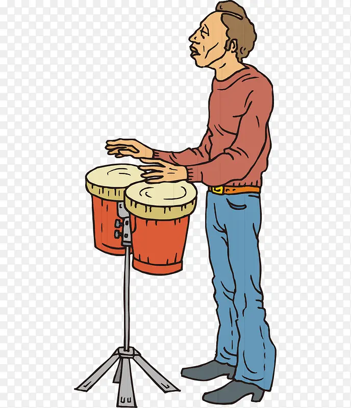 卡通手绘打鼓中年男人