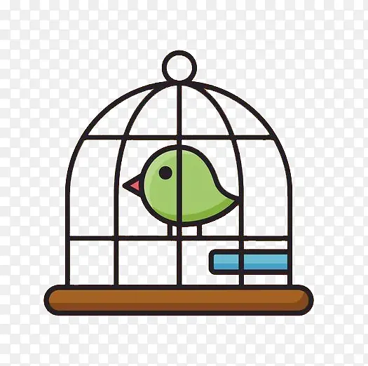 卡通鸟笼里的绿色小鸟