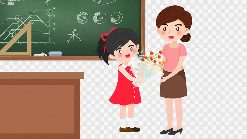 免抠卡通手绘教师节献花给老师的