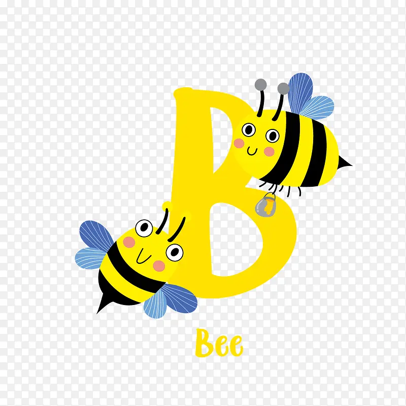 黄色卡通蜜蜂字母B