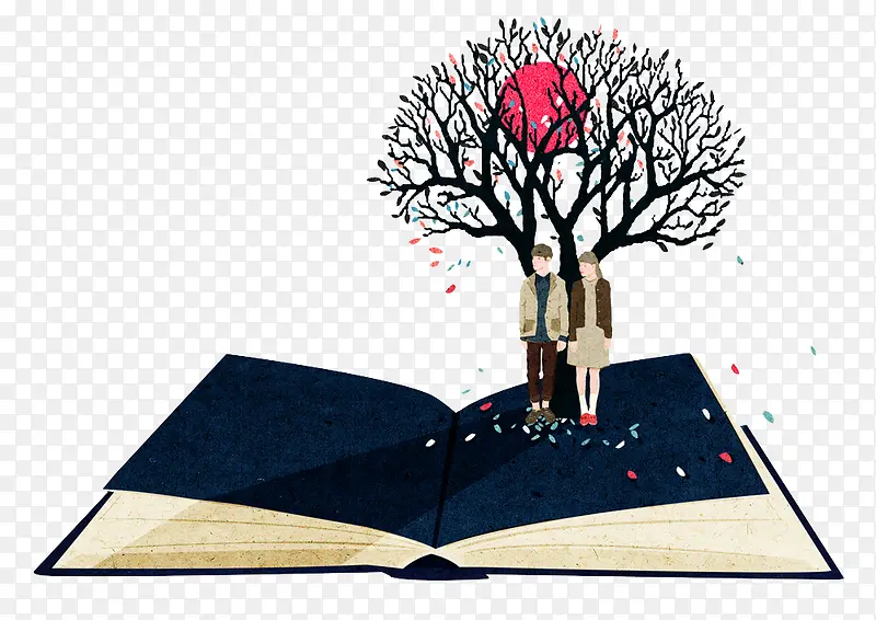 手绘爱情树和书本