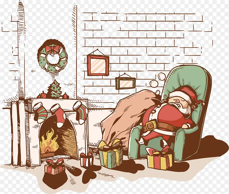 手绘睡觉的圣诞老人