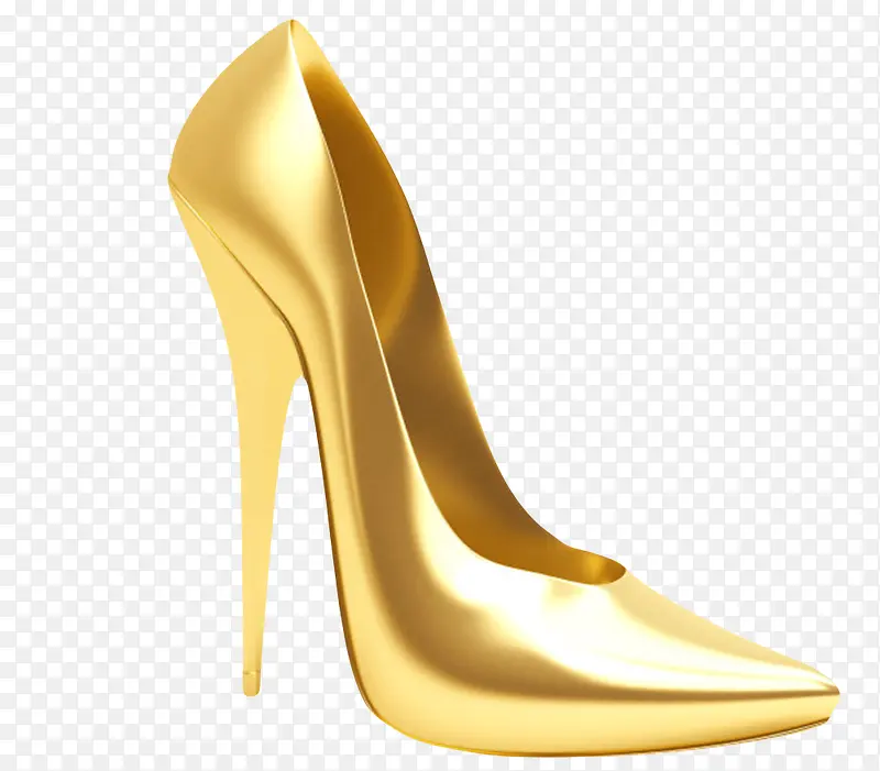 金色女性弯曲发亮的包头高跟鞋实