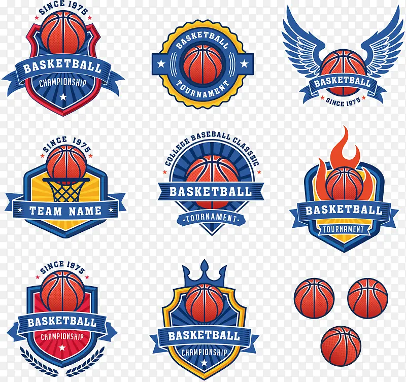蓝色篮球队徽logo矢量素材