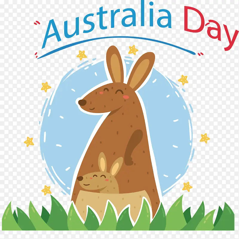 手绘袋鼠母子澳大利亚海报