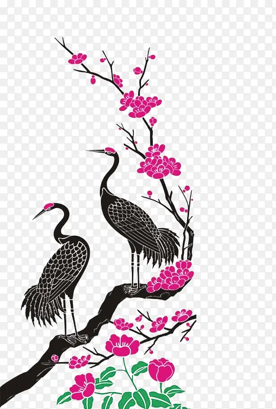 梅花旁边的丹顶鹤