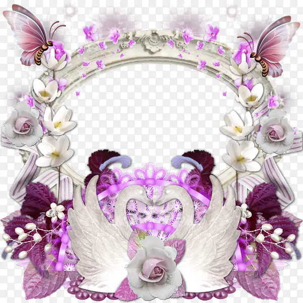 白紫色天鹅蝴蝶花朵对称装饰