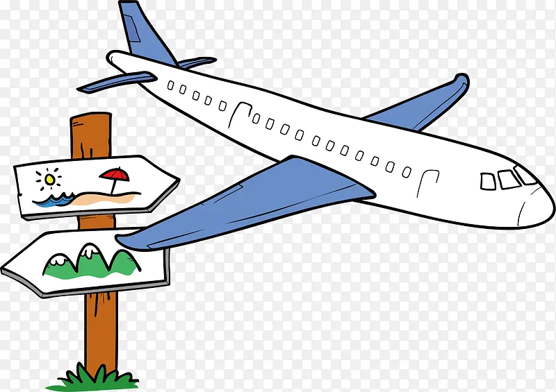 飞机指路牌旅游出行元素图标矢量