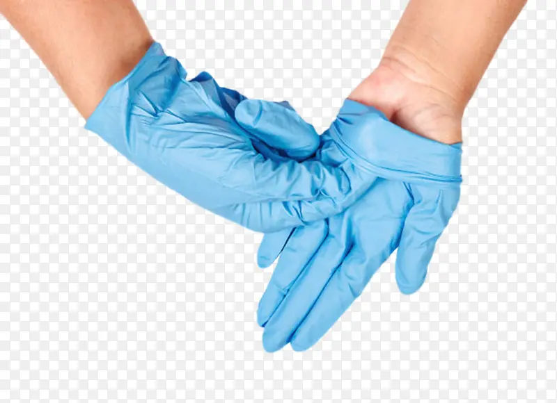 正在脱着受伤的蓝色手套