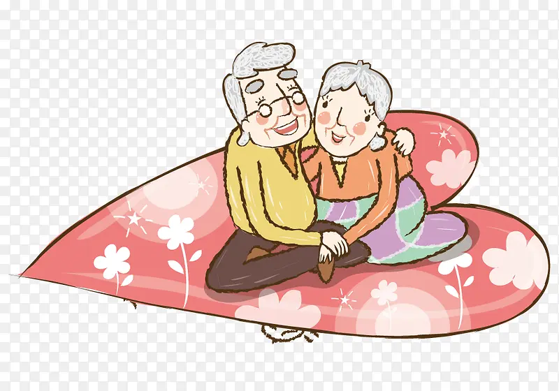 爱心毯子上的爷爷奶奶
