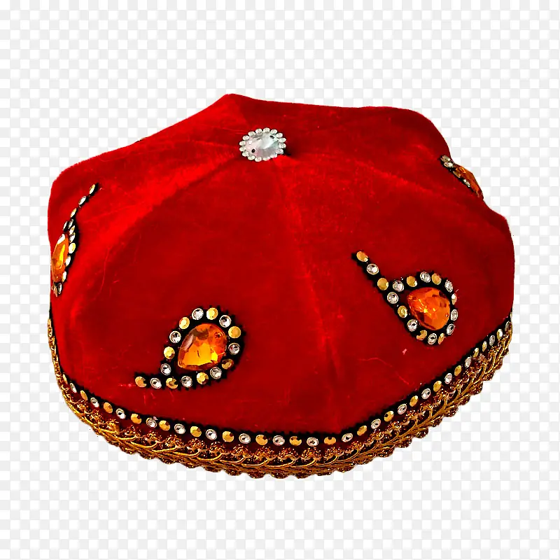 红色镶钻新疆维吾尔族花帽