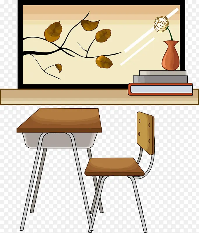 手绘教室窗边的桌椅