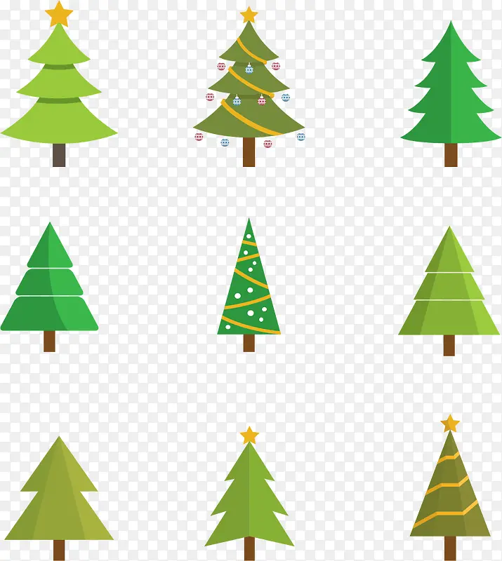 扁平绿色圣诞树不同形态
