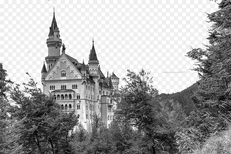 城堡风景黑白图片