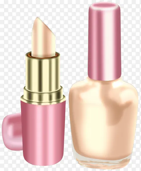 甜美风粉紫色的口红和金色瓶装指