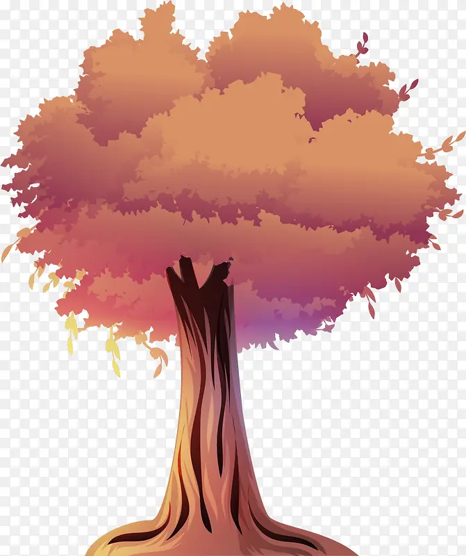 手绘水彩创意黄色树木素材