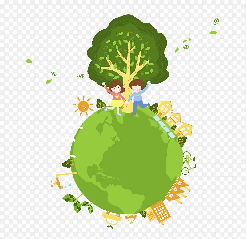绿色卡通环保地球海报插画