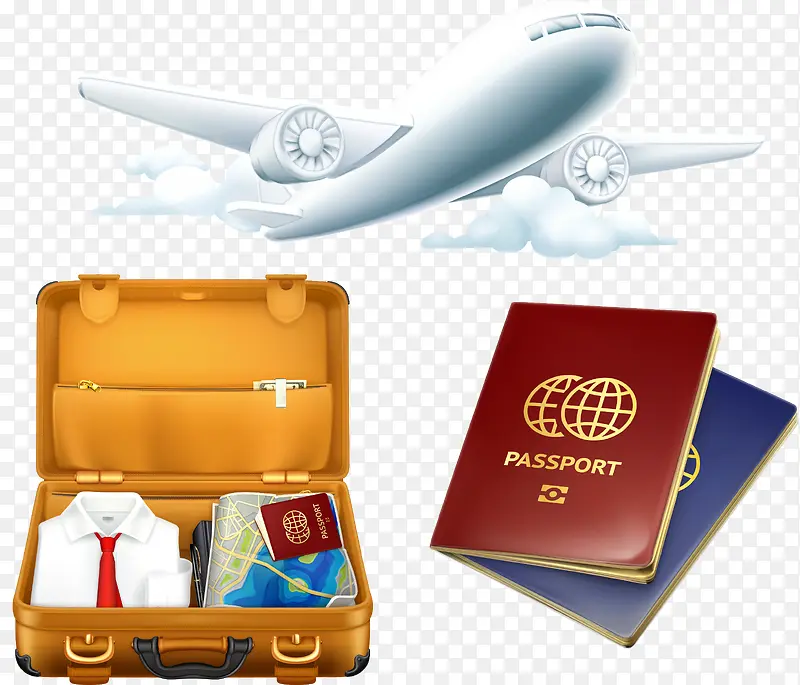 签证护照行李旅行飞机素材