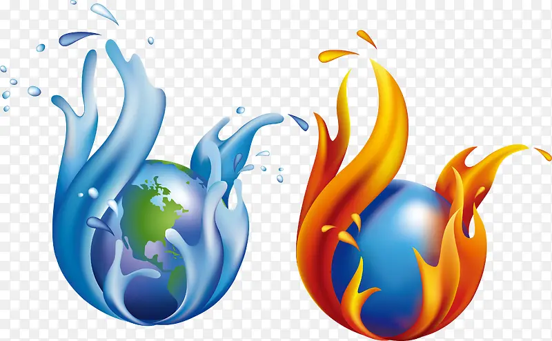 手绘动感水与火地球矢量素材