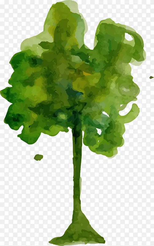卡通水彩绿树