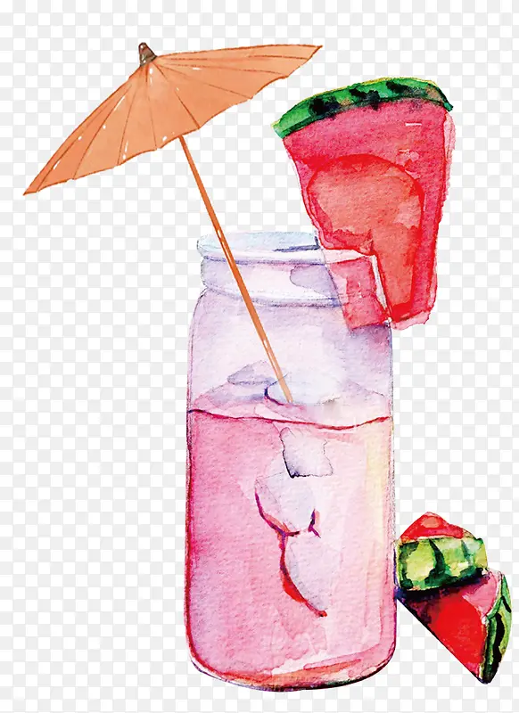 水彩绘西瓜冰饮夏天饮料矢量图