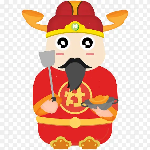 红色卡通新年灶神