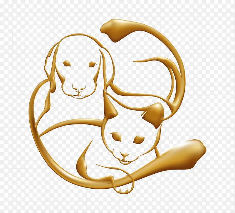 狗和猫的黄色线条插画