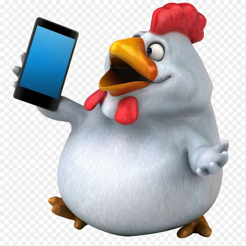 拿着手机的卡通鸡形象
