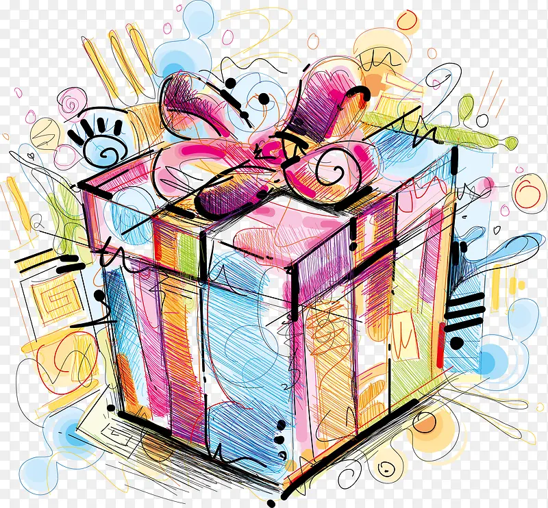 手绘彩色创意礼物盒