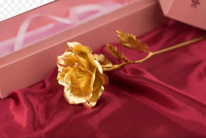 红色绸布上的金箔玫瑰PNG