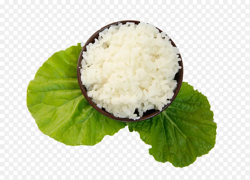 白色大米饭和青菜叶