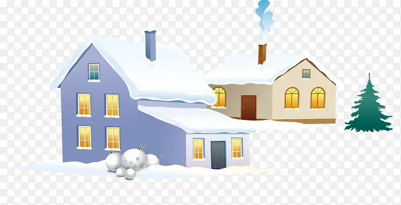 卡通手绘冬天雪房子