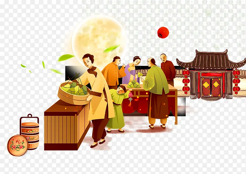端午节包粽子主题插画