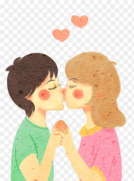 手绘插画相爱的情侣亲吻插图