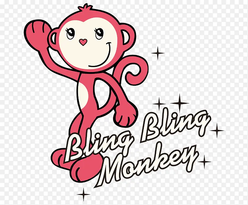 卡通手绘矢量红色可爱猴子
